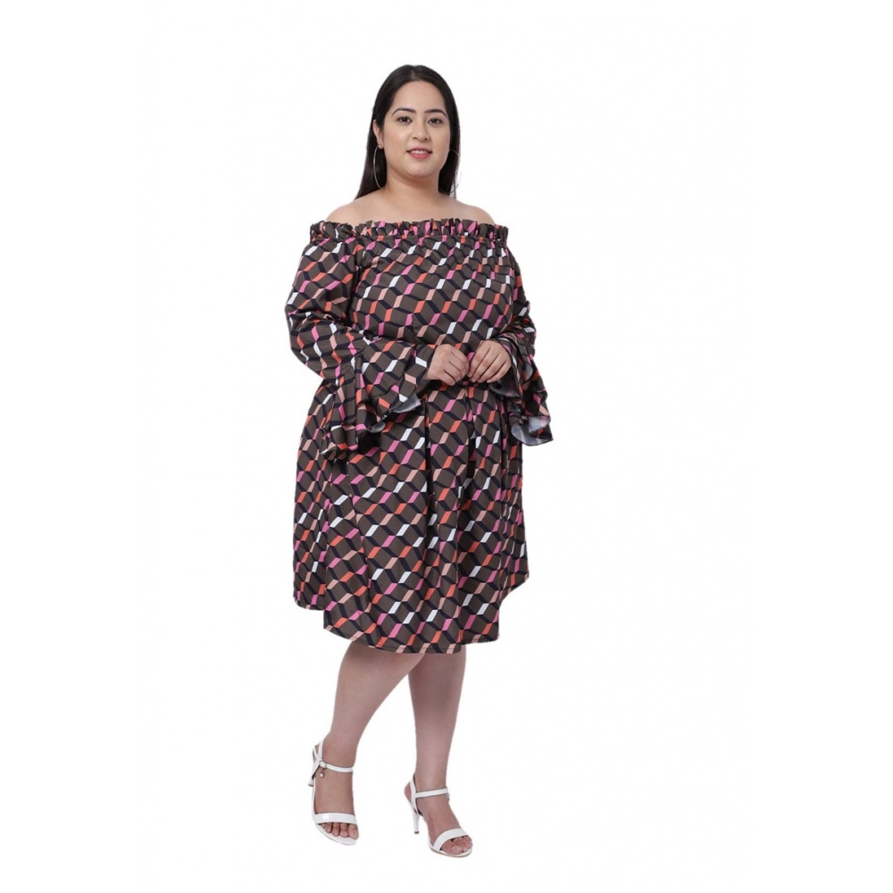 Women's Crepe Printed Knee Length Fit and Flare Dress (Multicolor) - Image 6