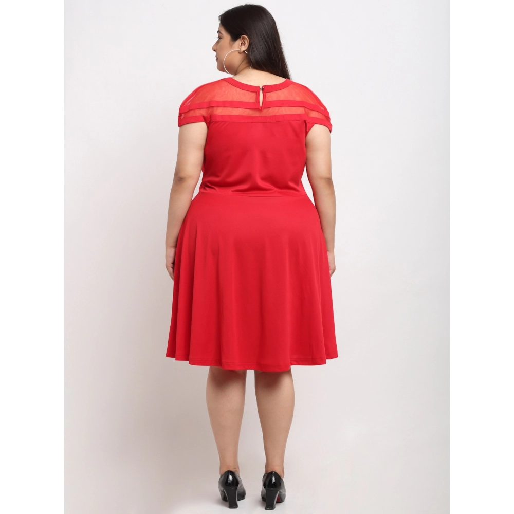 Women's Hojri Solid Knee Length Fit and Flare Dress (Red) - Image 2