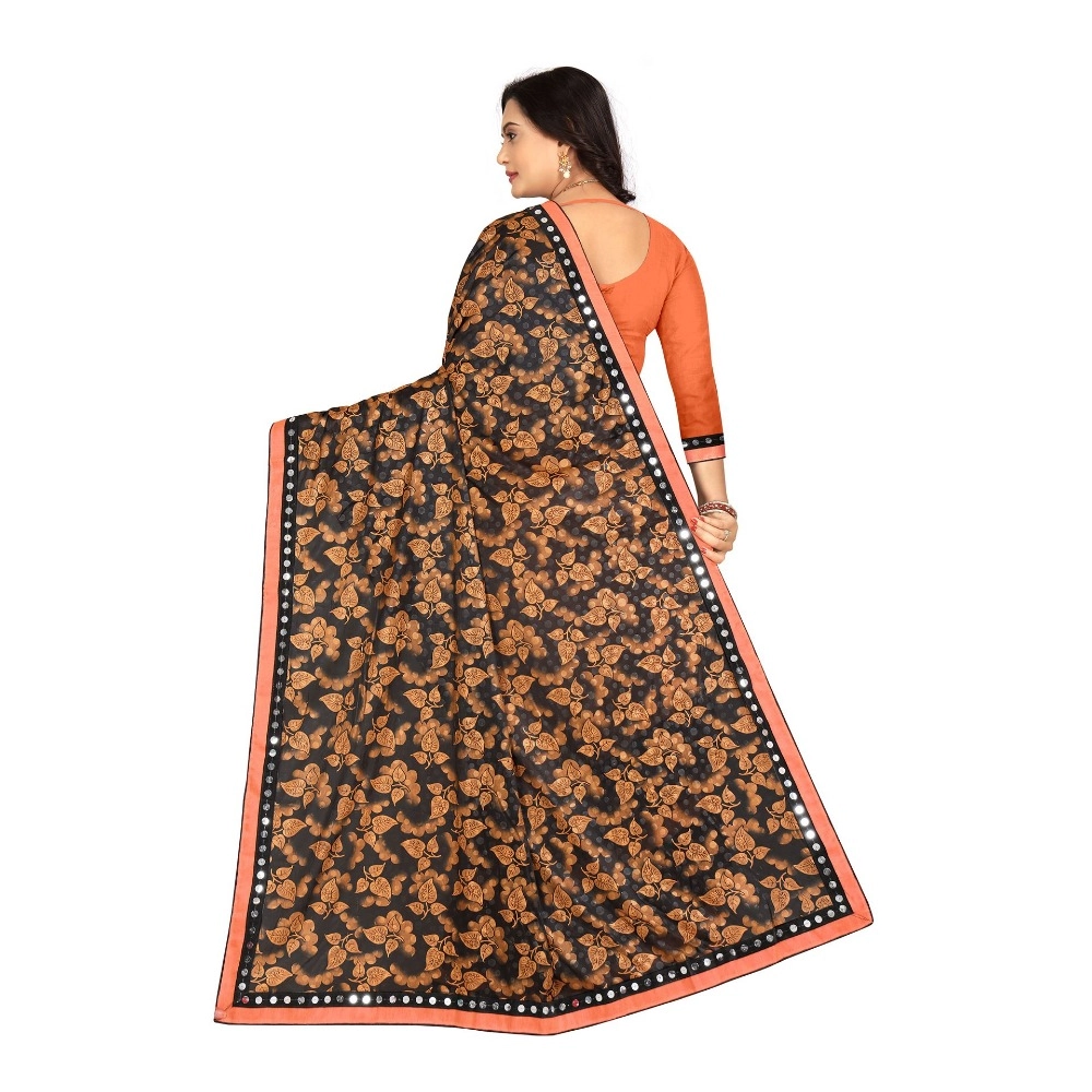 Women's Lycra Blend Saree with Blouse (Orange, 5-6 Mtrs) - Image 2