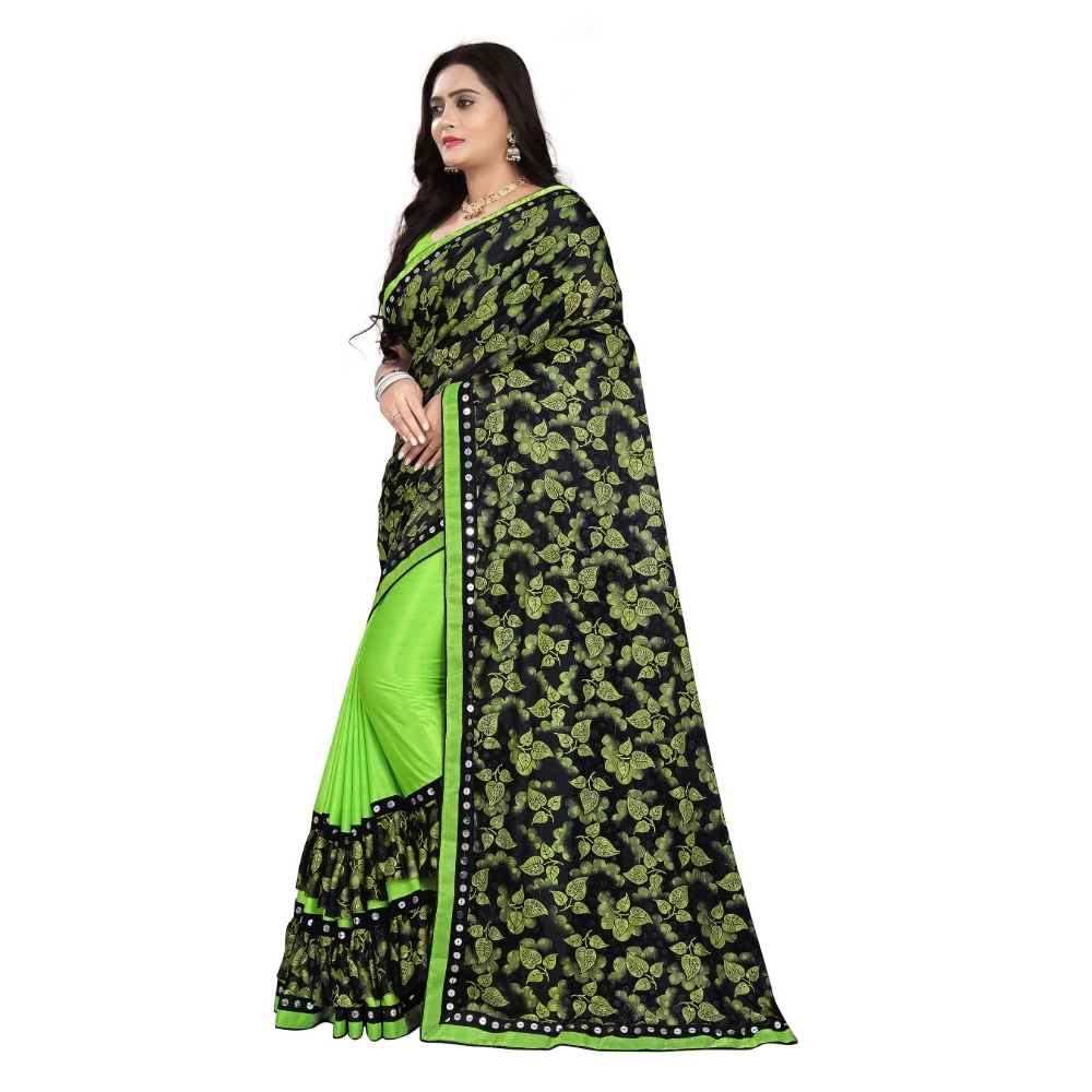 Women's Lycra Blend Saree with Blouse (Pista, 5-6 Mtrs) - Image 3