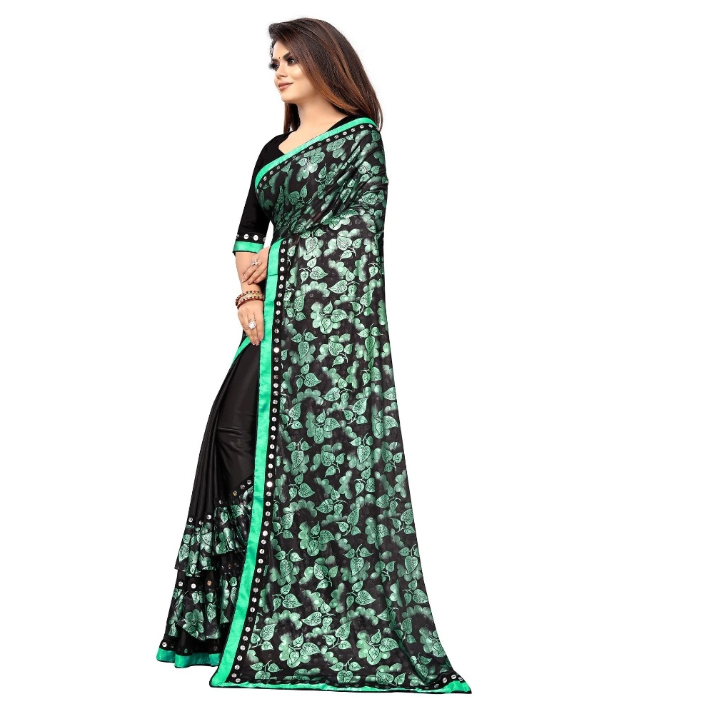 Women's Lycra Blend Saree with Blouse (Green, 5-6 Mtrs) - Image 3