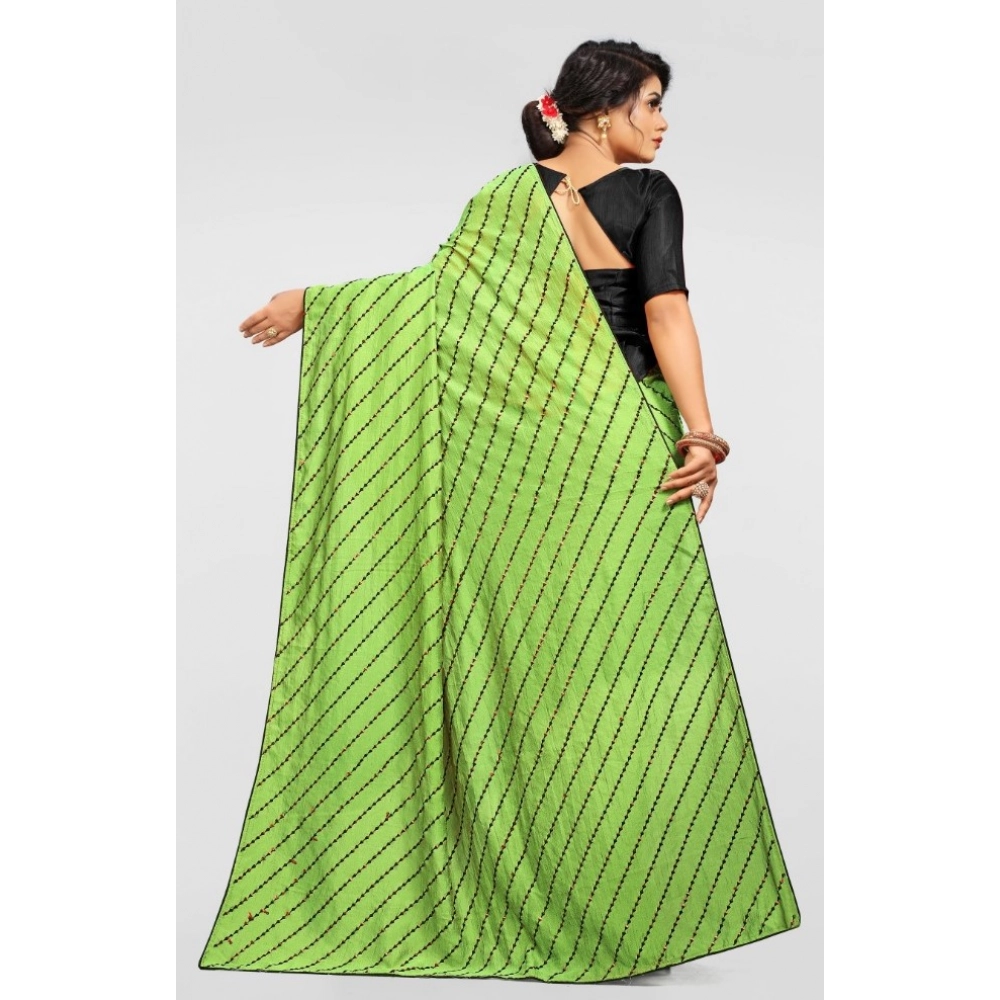 Women's Vichitra Saree with Blouse (LightGreen, 5-6 Mtrs) - Image 2
