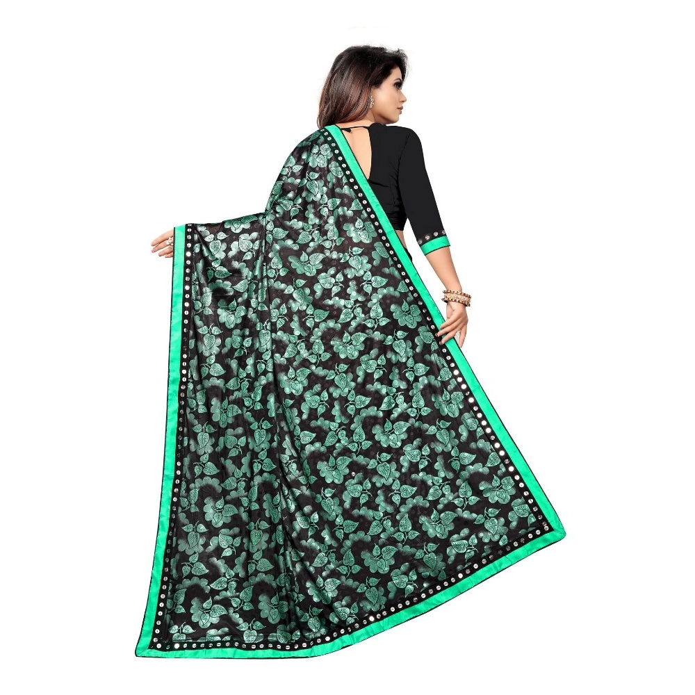Women's Lycra Blend Saree with Blouse (Green, 5-6 Mtrs) - Image 2