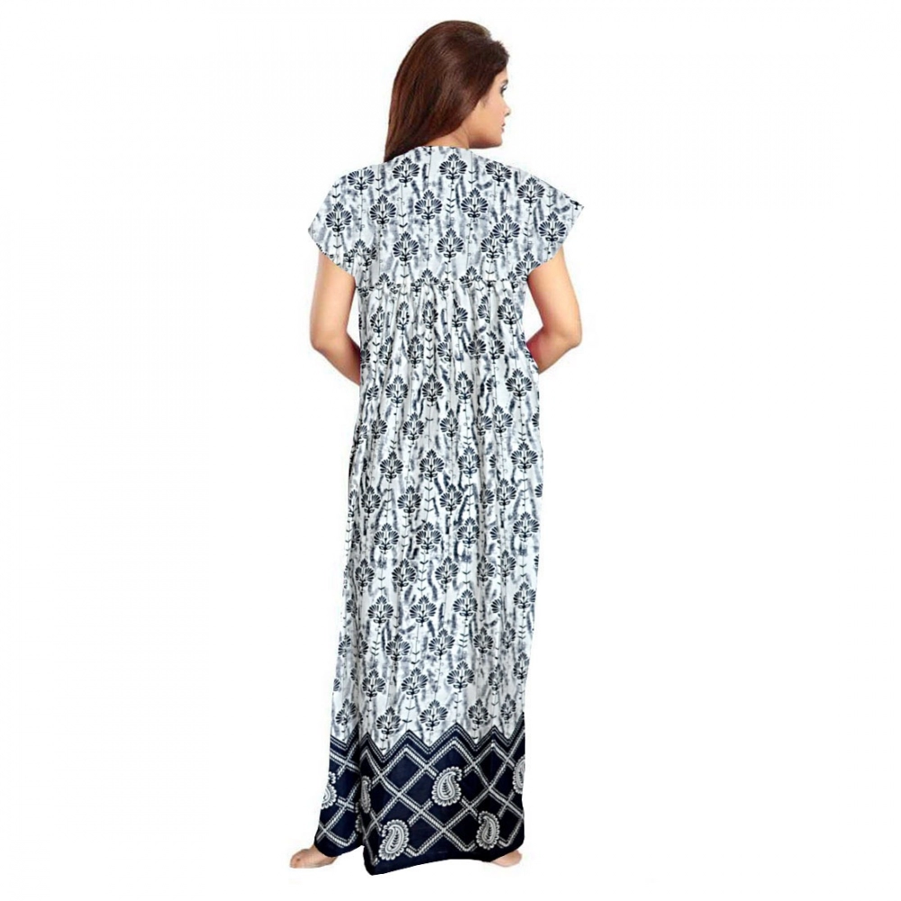 Generic Women's Cotton Printed Maxi Nighty (Navy Blue) - Image 3