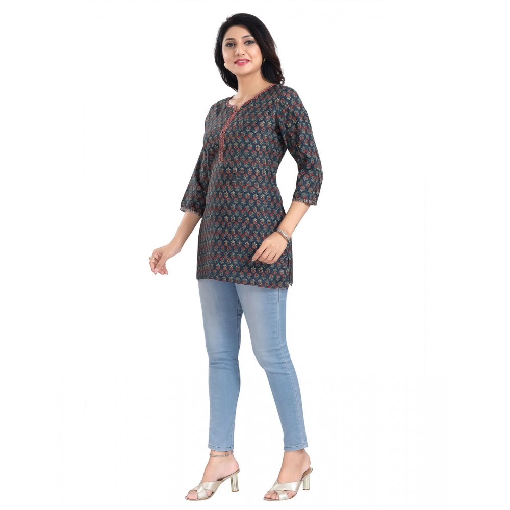 Women's 3/4th Sleeve Viscose Blend Tunic Short Top (Blue) - Image 2