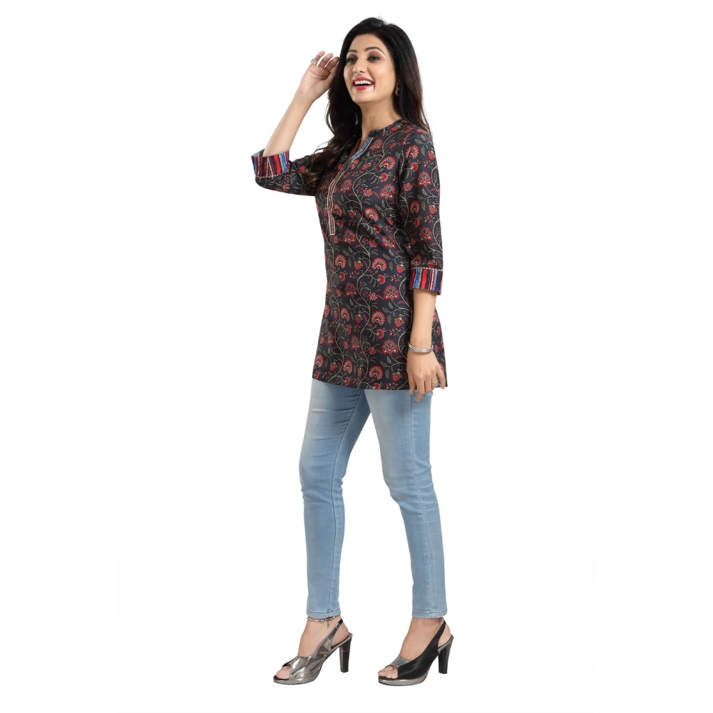 Women's 3/4th Sleeve Viscose Blend Tunic Short Top (Black) - Image 2