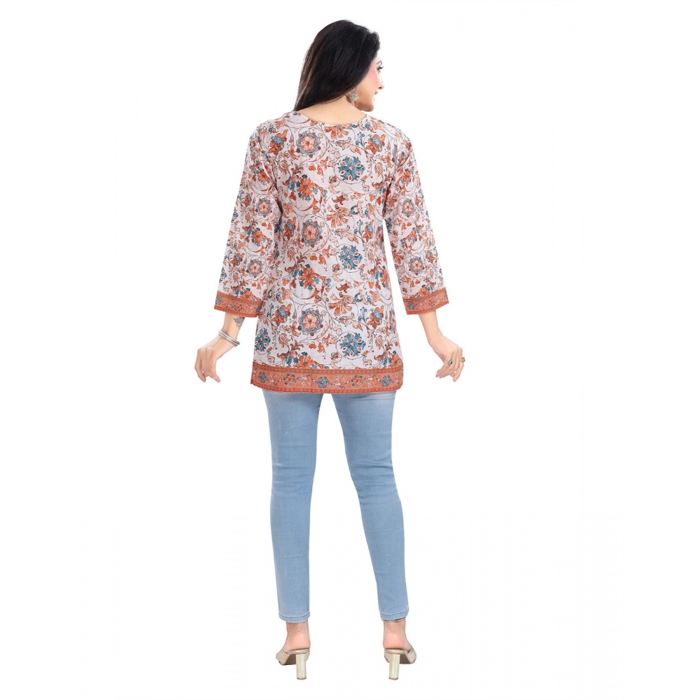 Women's 3/4th Sleeve Faux Crepe Tunic Short Top (Off White) - Image 6