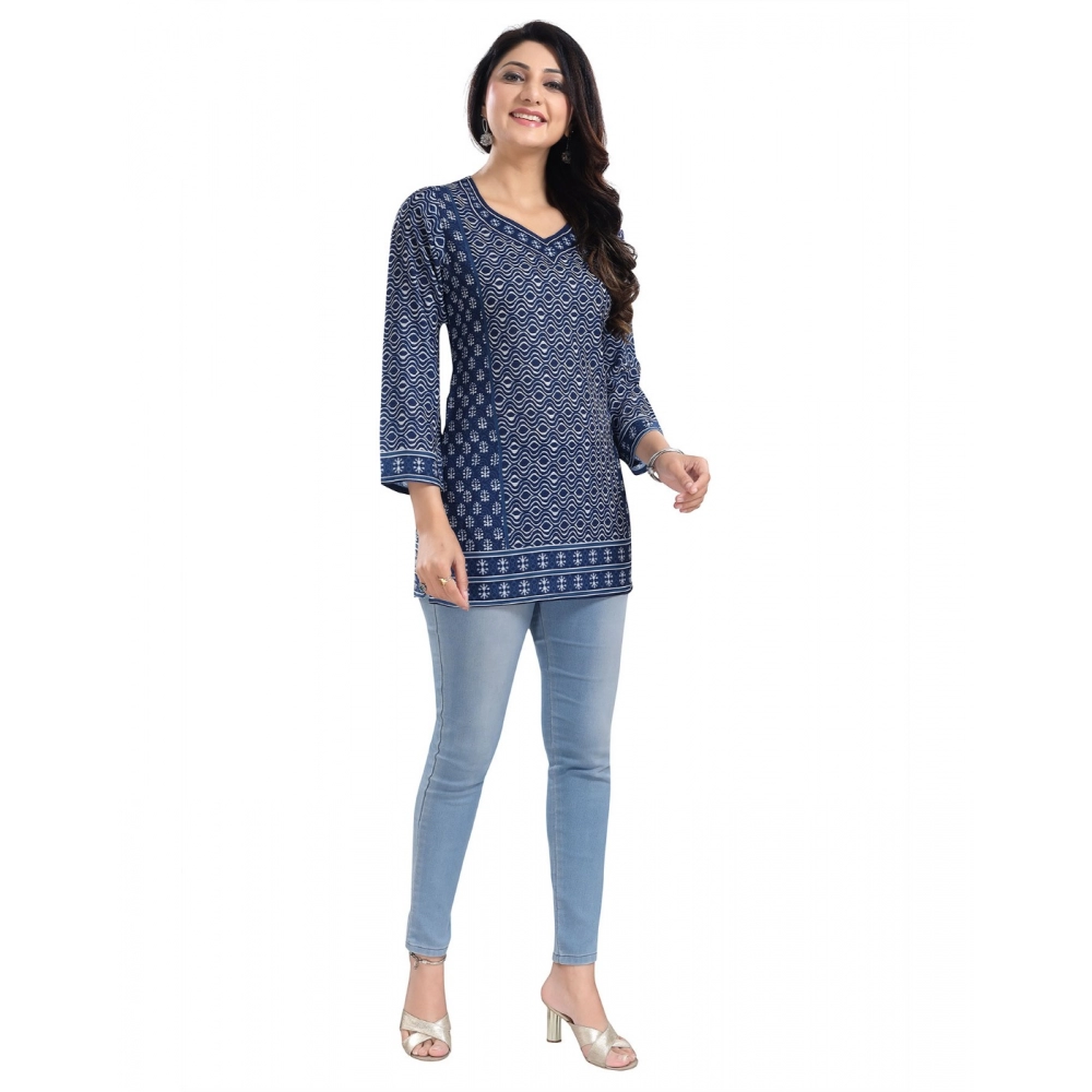 Women's 3/4th Sleeve Summer Cool Tunic Short Top (Blue) - Image 3