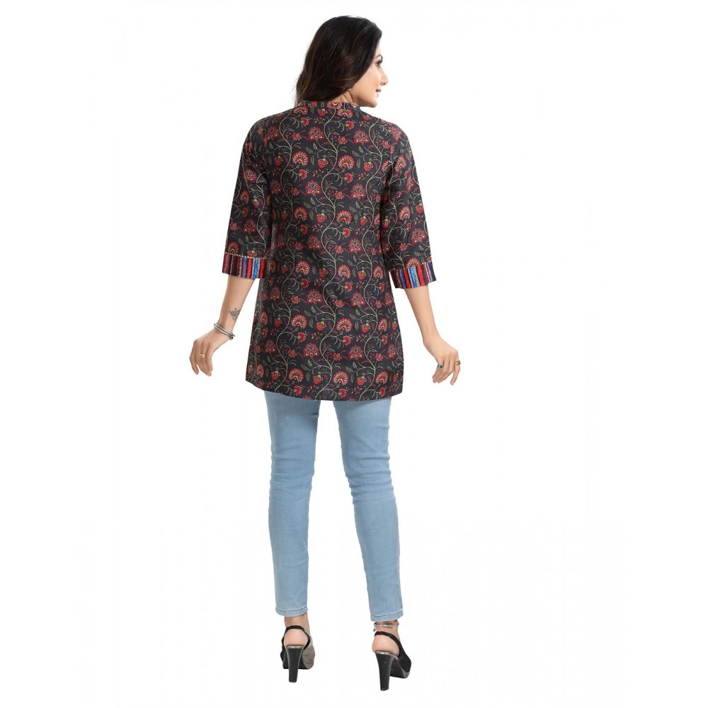 Women's 3/4th Sleeve Viscose Blend Tunic Short Top (Black) - Image 6