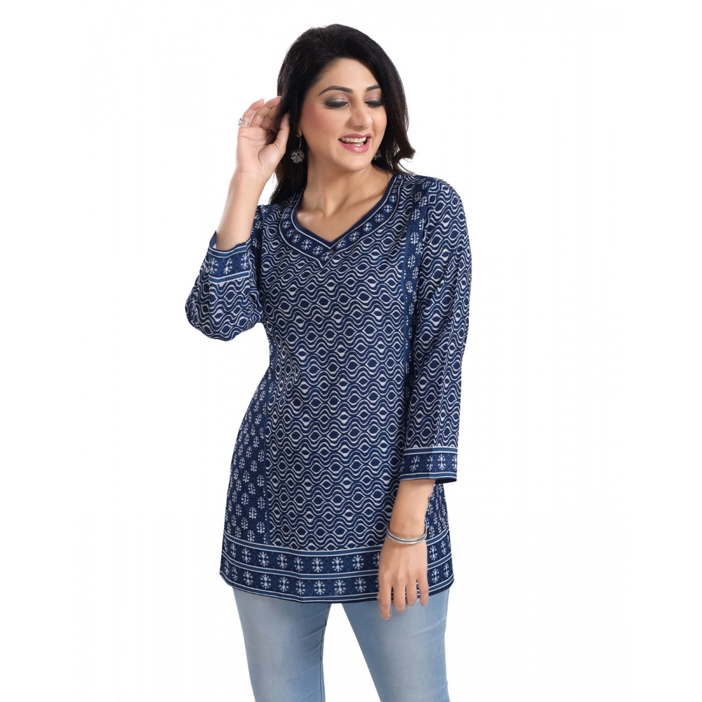 Women's 3/4th Sleeve Summer Cool Tunic Short Top (Blue) - Image 4