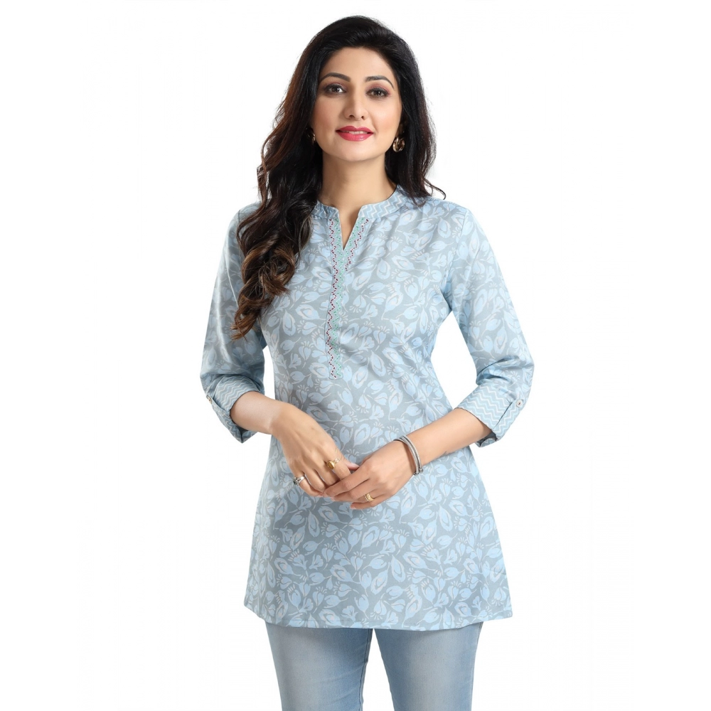 Women's 3/4th Sleeve Viscose Blend Tunic Short Top (Blue) - Image 4