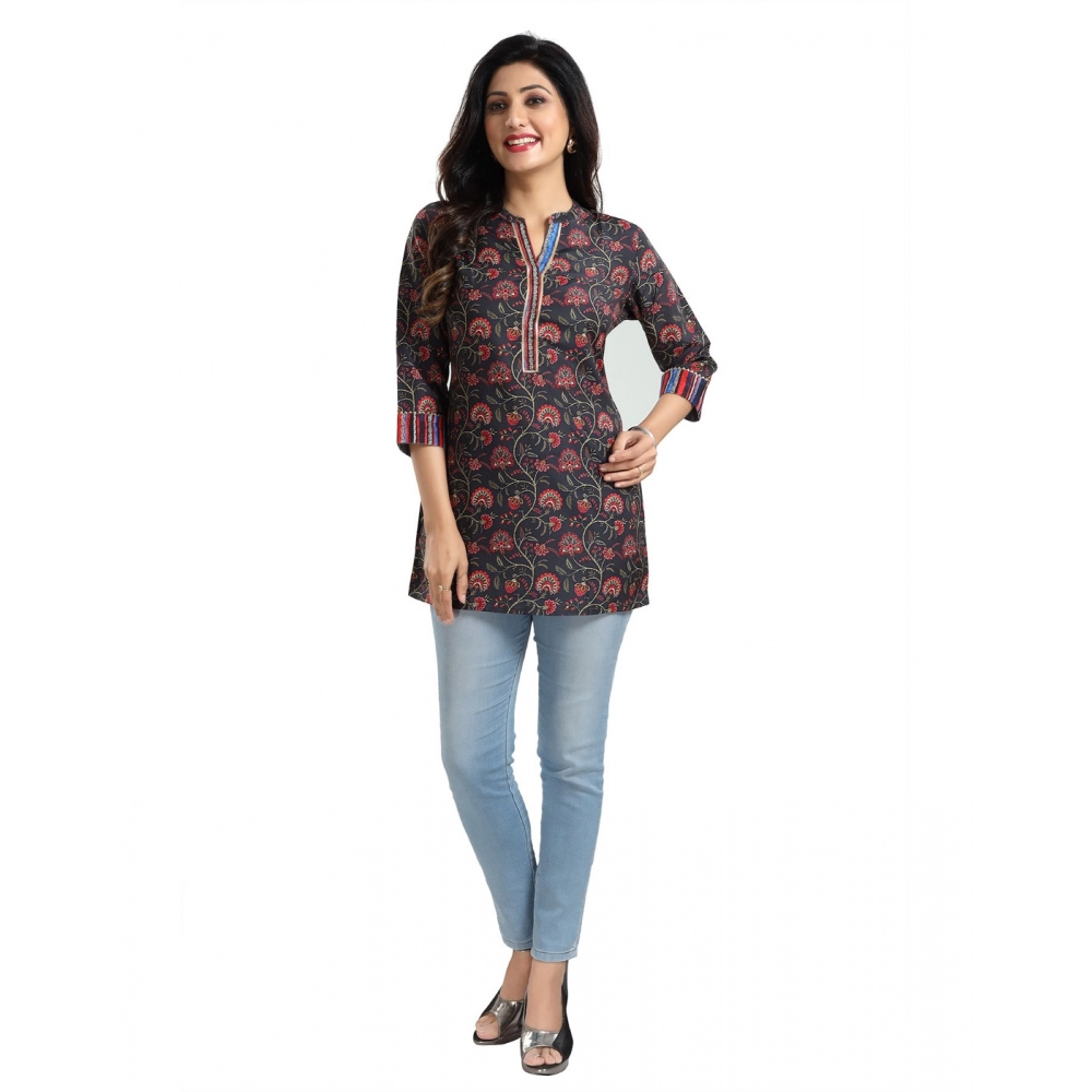 Women's 3/4th Sleeve Viscose Blend Tunic Short Top (Black) - Image 3