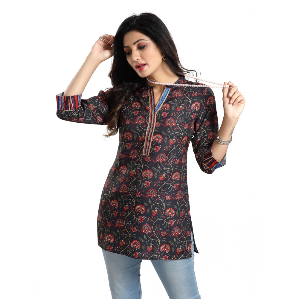 Women's 3/4th Sleeve Viscose Blend Tunic Short Top (Black) - Image 4