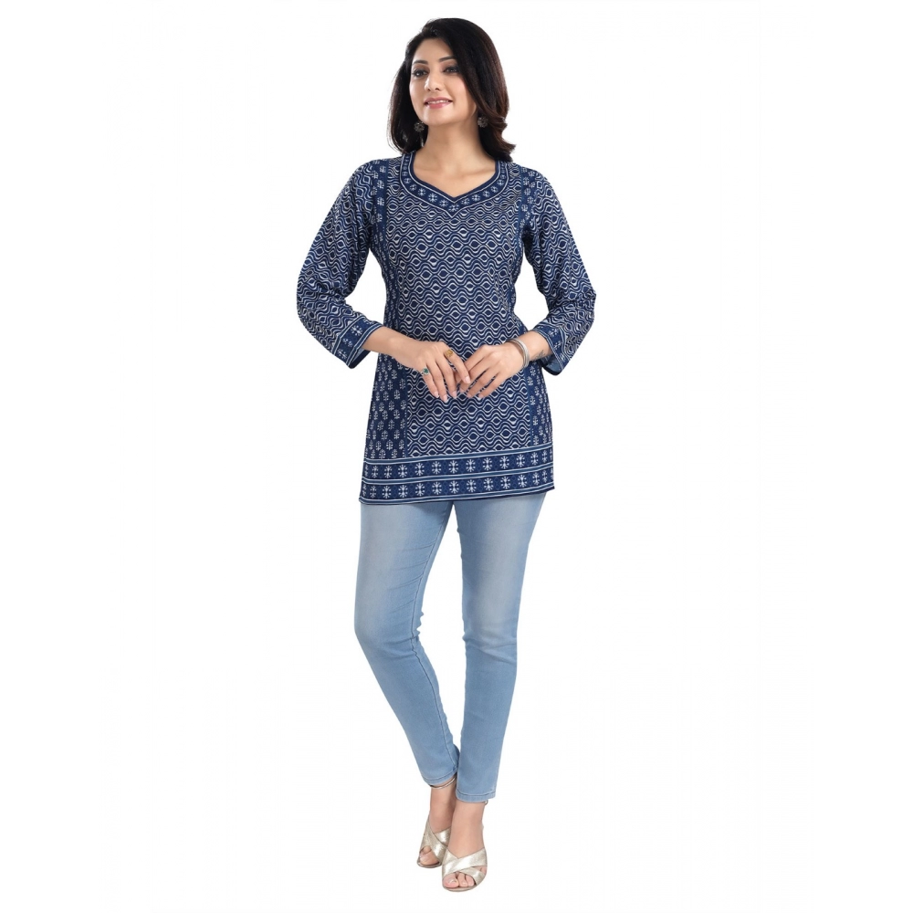 Women's 3/4th Sleeve Summer Cool Tunic Short Top (Blue) - Image 2