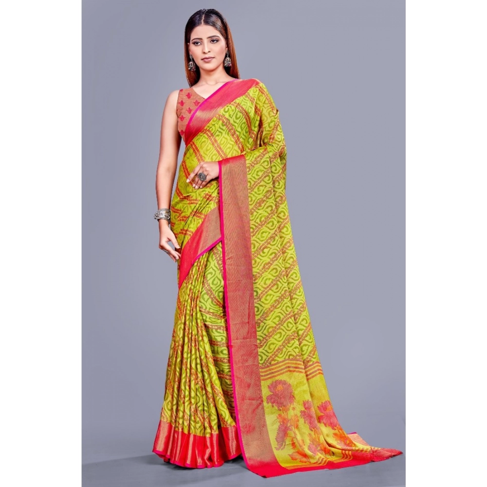 Women's Viscose Rayon Printed Saree With Unstitched Blouse (Green) - Image 4