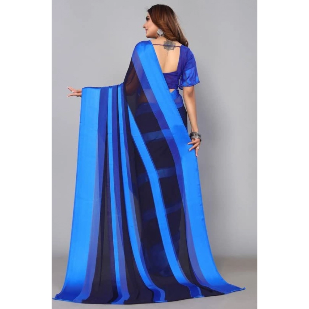 Women's Satin Patta Printed Saree With Unstitched Blouse (Skyblue) - Image 2