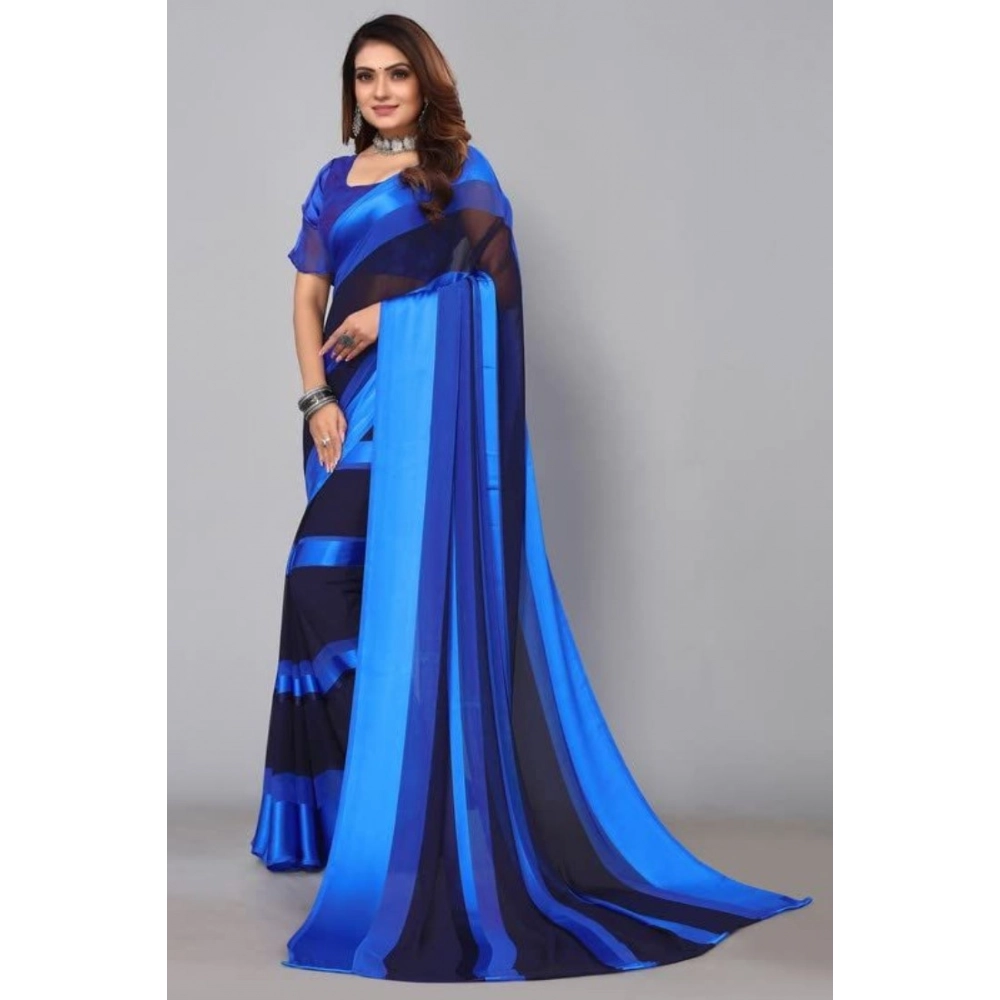 Women's Satin Patta Printed Saree With Unstitched Blouse (Skyblue) - Image 3