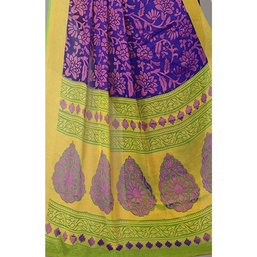 Women's Viscose Rayon Printed Saree With Unstitched Blouse (Blue) - Image 3