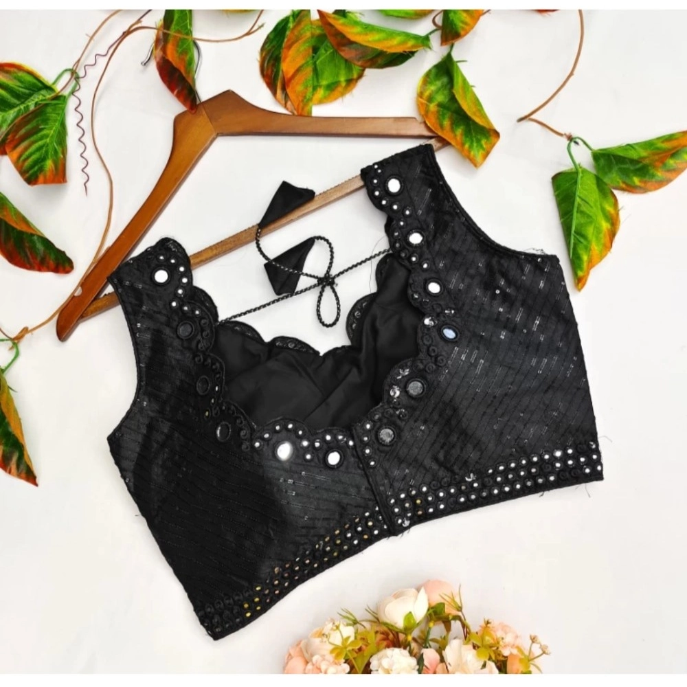 Women's Cotton Silk Embellished Padded Cup Readymade Blouse (Black, Size: Free Size) - Image 2