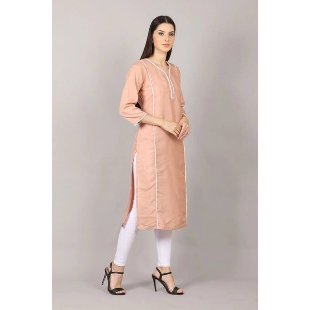 Women's Casual 3/4 Sleeve Silk Blend Printed Kurti (Orange) - Image 3