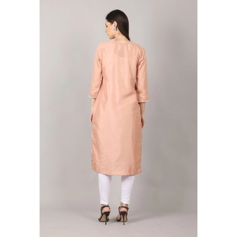 Women's Casual 3/4 Sleeve Silk Blend Printed Kurti (Orange) - Image 5