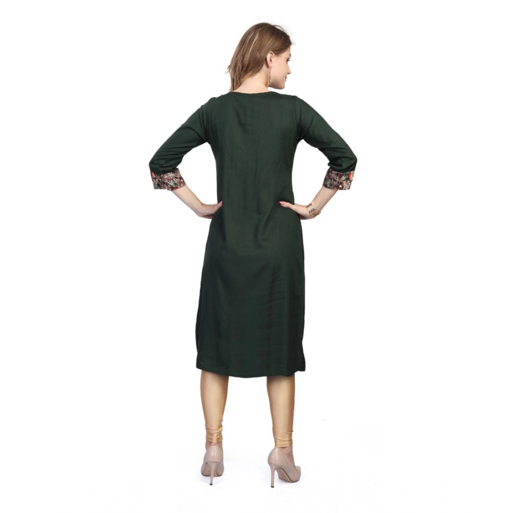Women's Casual 3/4 Sleeve Viscose Rayon Printed Kurti (Dark Green) - Image 5