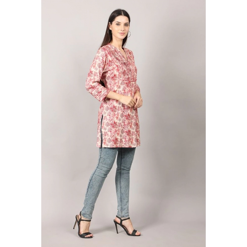 Women's Casual 3/4 Sleeve Viscose Rayon Printed Kurti (Pink) - Image 3