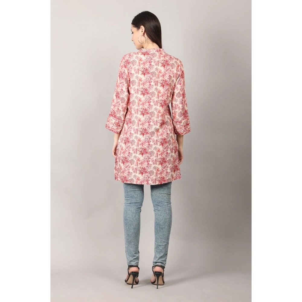 Women's Casual 3/4 Sleeve Viscose Rayon Printed Kurti (Pink) - Image 5