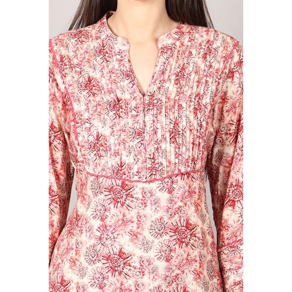 Women's Casual 3/4 Sleeve Viscose Rayon Printed Kurti (Pink) - Image 2