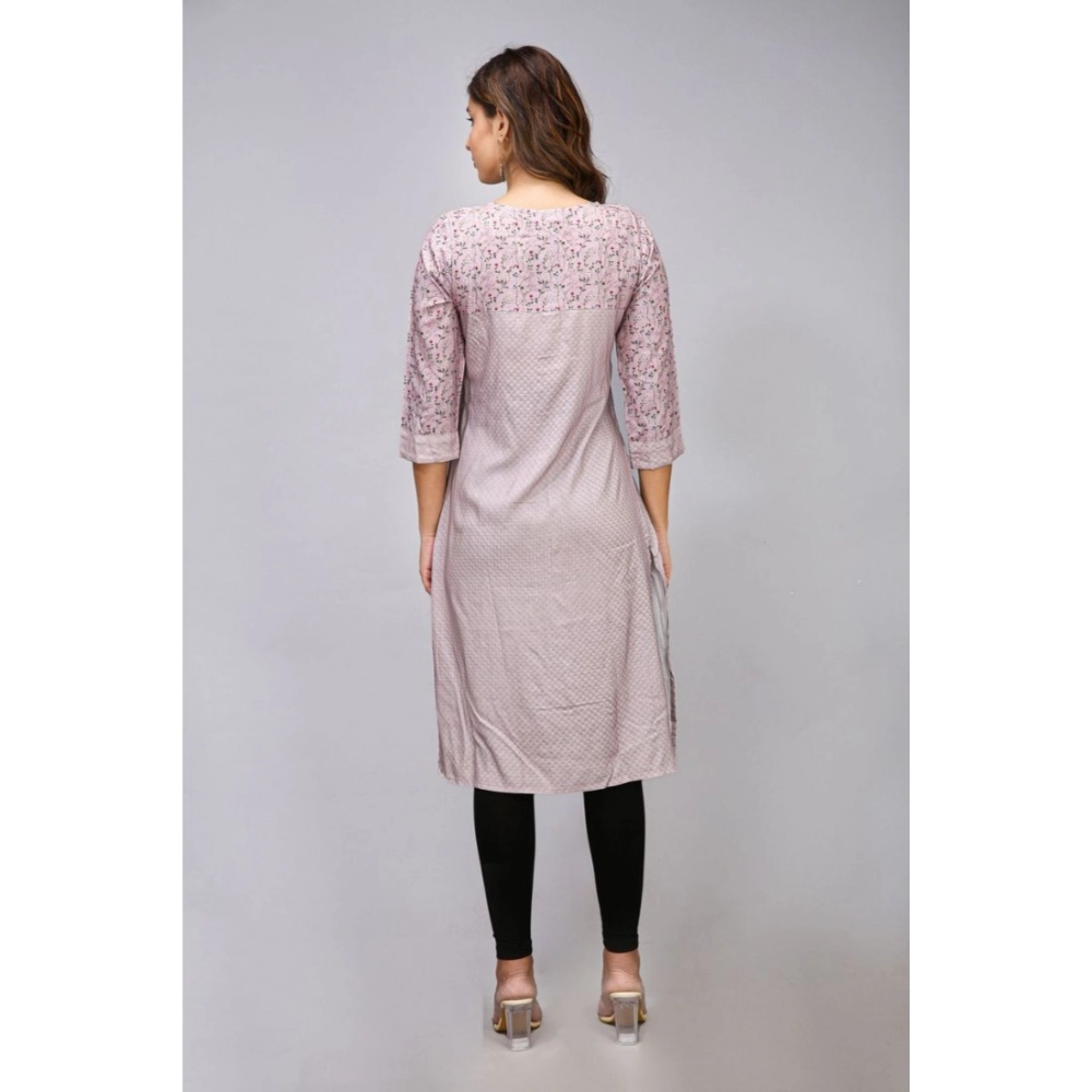 Women's Casual 3/4 Sleeve Viscose Rayon Printed Kurti (Grey) - Image 5