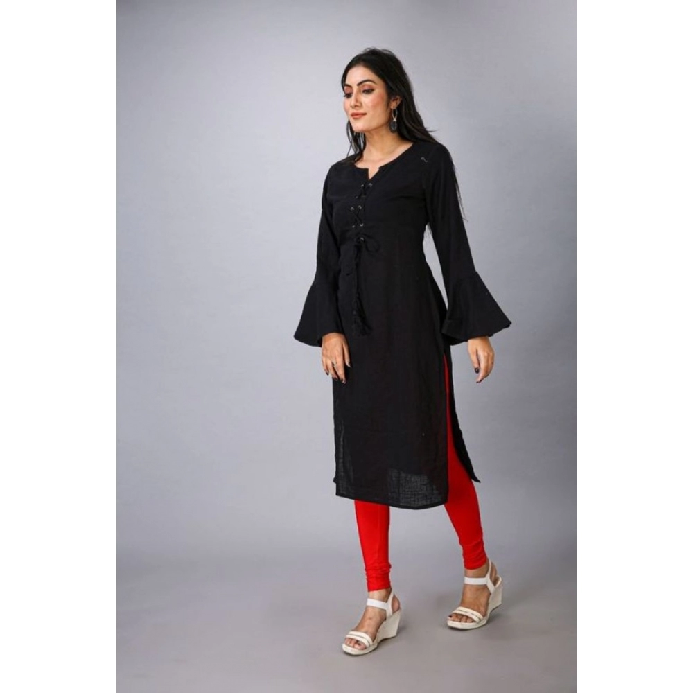 Women's Casual Full Sleeve Viscose Rayon Printed Kurti (Black) - Image 3