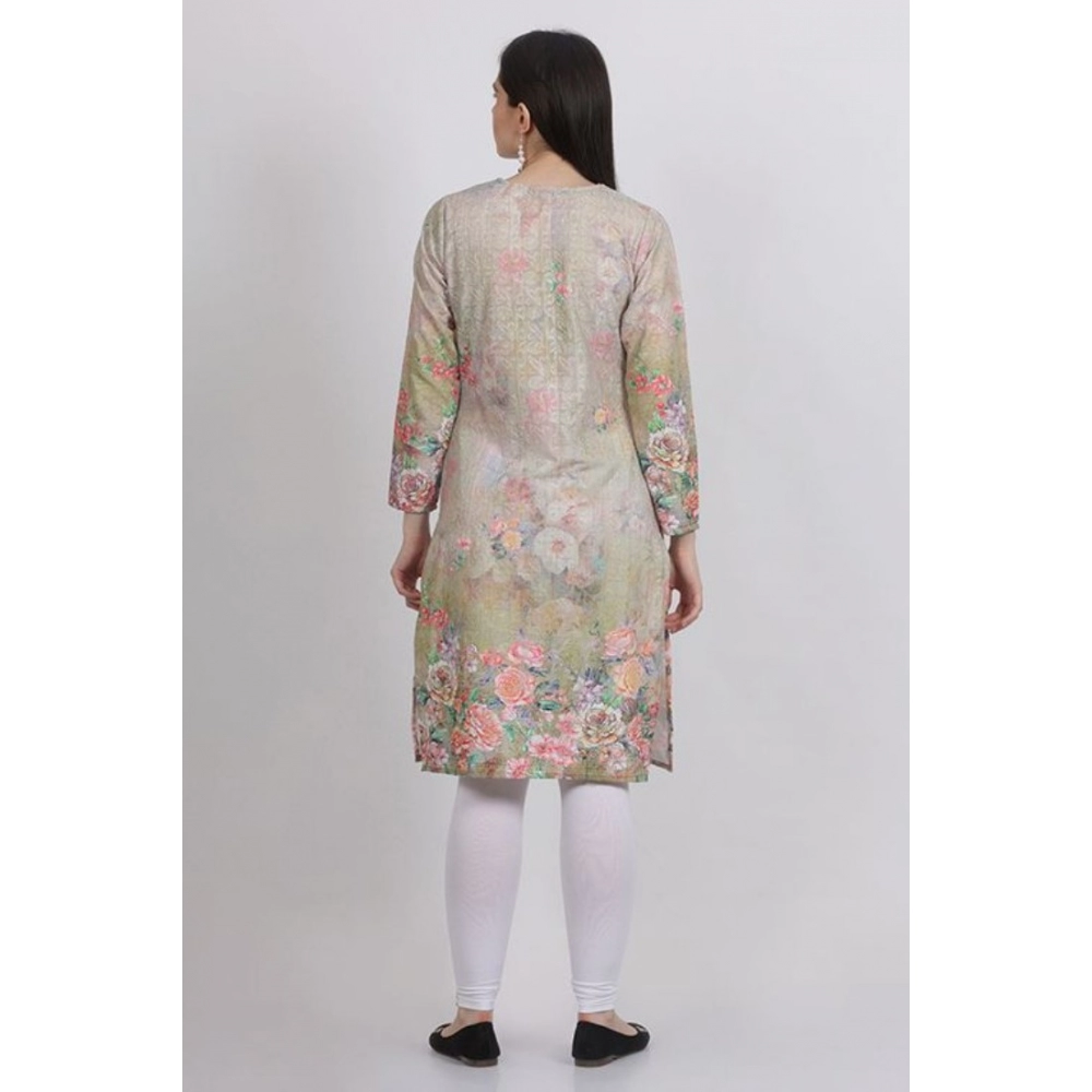Women's Casual 3/4 Sleeve Silk Blend Printed Kurti (Yellow) - Image 5