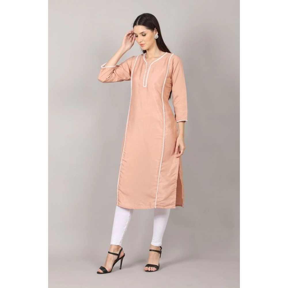 Women's Casual 3/4 Sleeve Silk Blend Printed Kurti (Orange) - Image 2