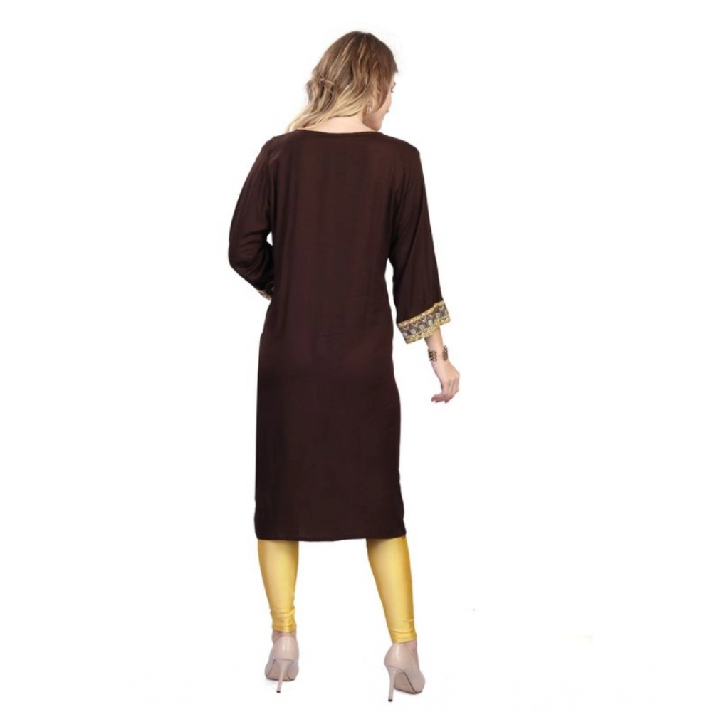 Women's Casual 3/4 Sleeve Viscose Rayon Printed Kurti (Brown) - Image 5