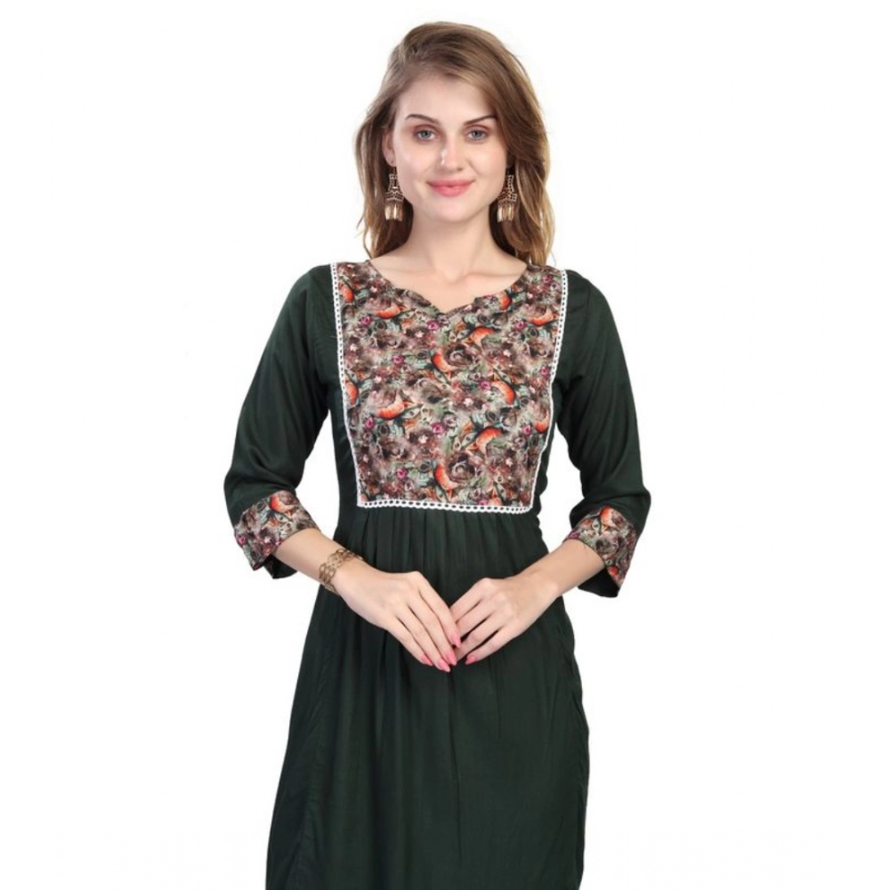 Women's Casual 3/4 Sleeve Viscose Rayon Printed Kurti (Dark Green) - Image 2