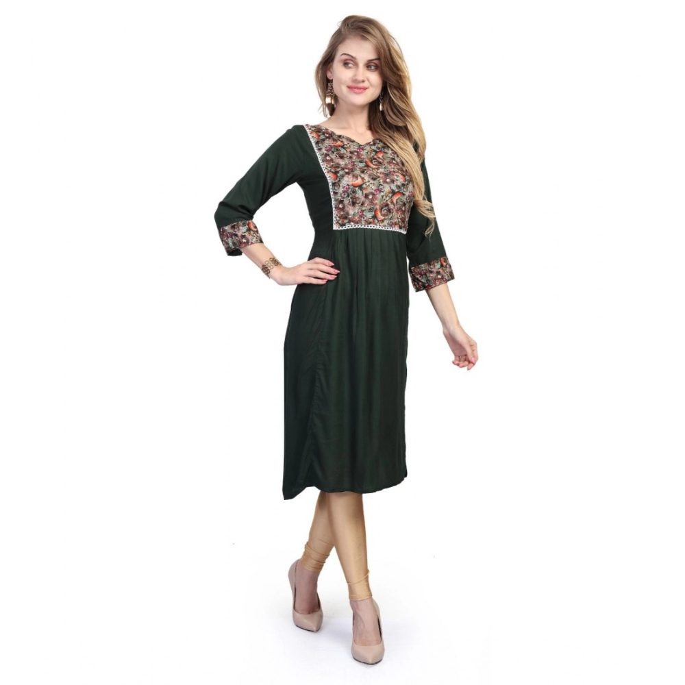 Women's Casual 3/4 Sleeve Viscose Rayon Printed Kurti (Dark Green) - Image 3