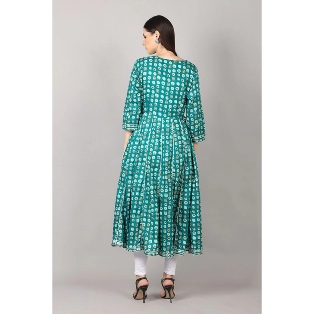 Women's Casual 3/4 Sleeve Cotton Blend Printed Kurti (Light Blue) - Image 5