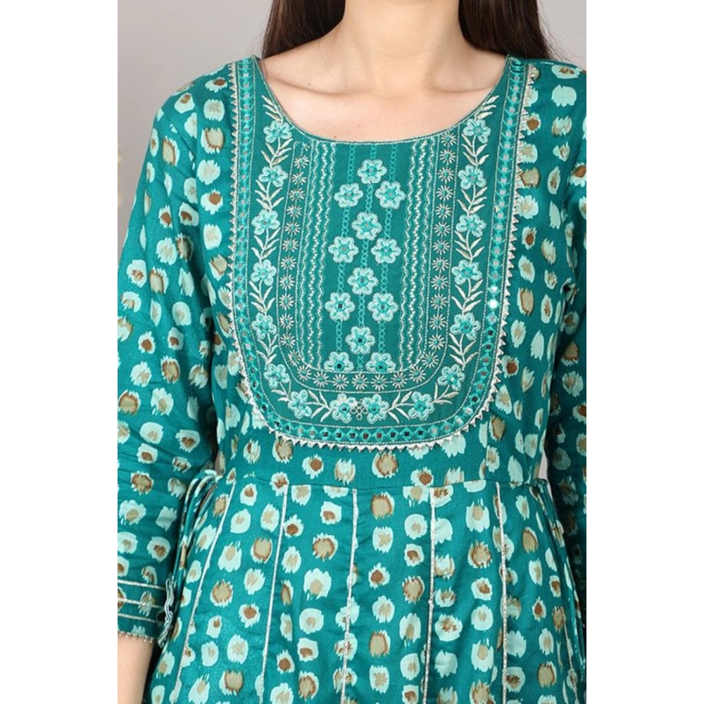 Women's Casual 3/4 Sleeve Cotton Blend Printed Kurti (Light Blue) - Image 2