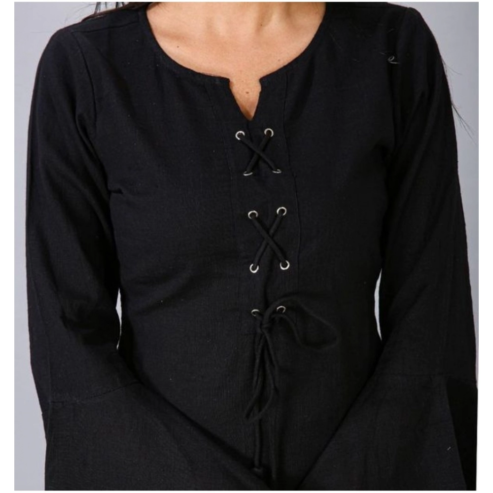 Women's Casual Full Sleeve Viscose Rayon Printed Kurti (Black) - Image 2