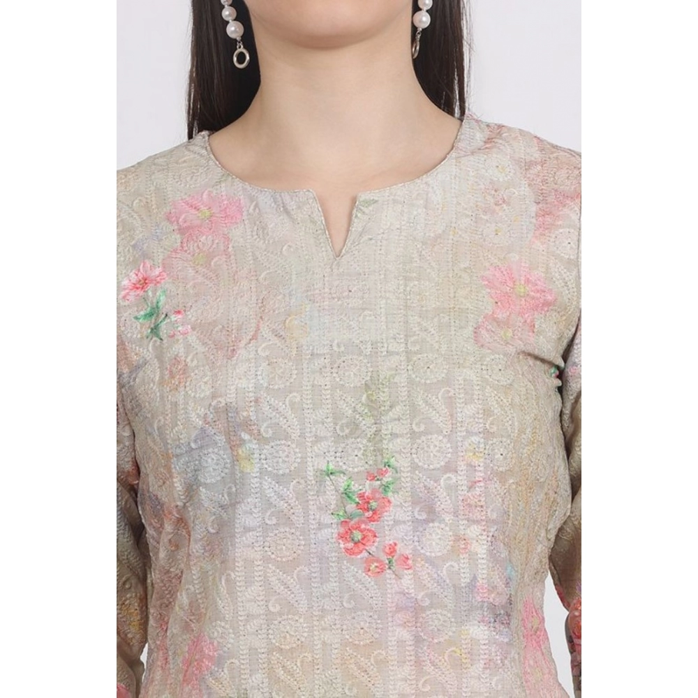 Women's Casual 3/4 Sleeve Silk Blend Printed Kurti (Yellow) - Image 2