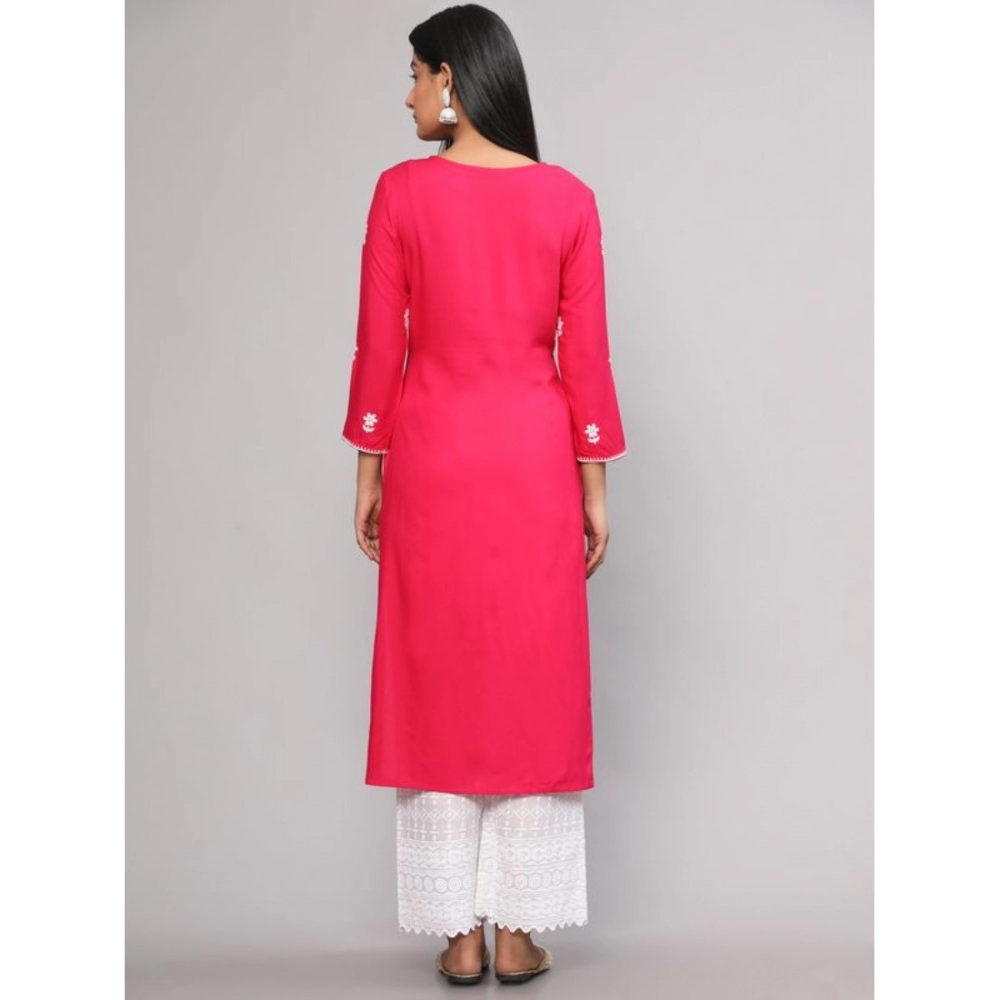 Women's Casual 3/4th Sleeve Embroidered Georgette Kurti (Pink) - Image 5