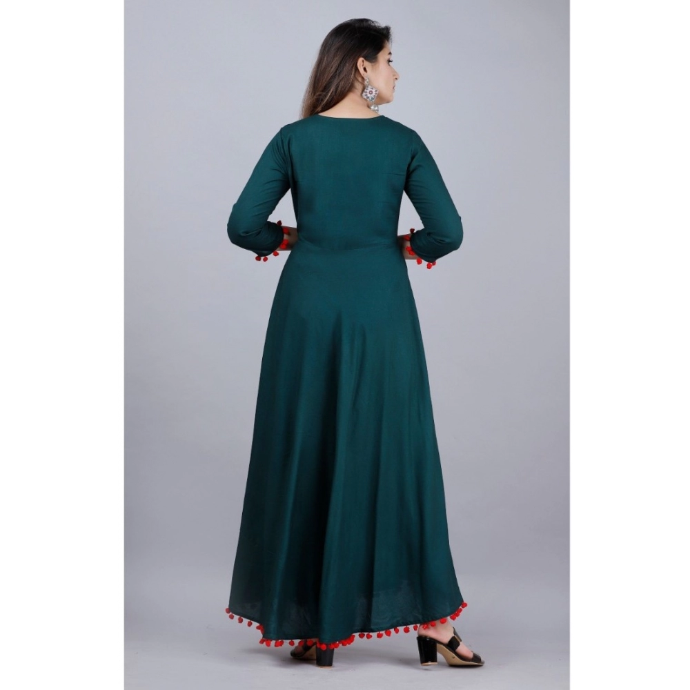 Women's Casual 3/4th Sleeve Embroidered Viscose Rayon Kurta (Bottle Green) - Image 5