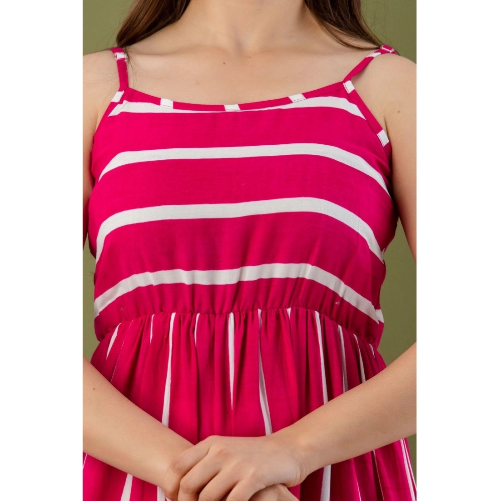 Women's Casual Sleeveless Striped Crape Dresses (Pink) - Image 2