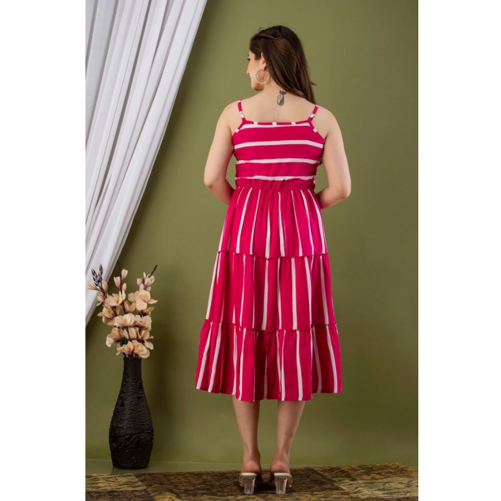 Women's Casual Sleeveless Striped Crape Dresses (Pink) - Image 5