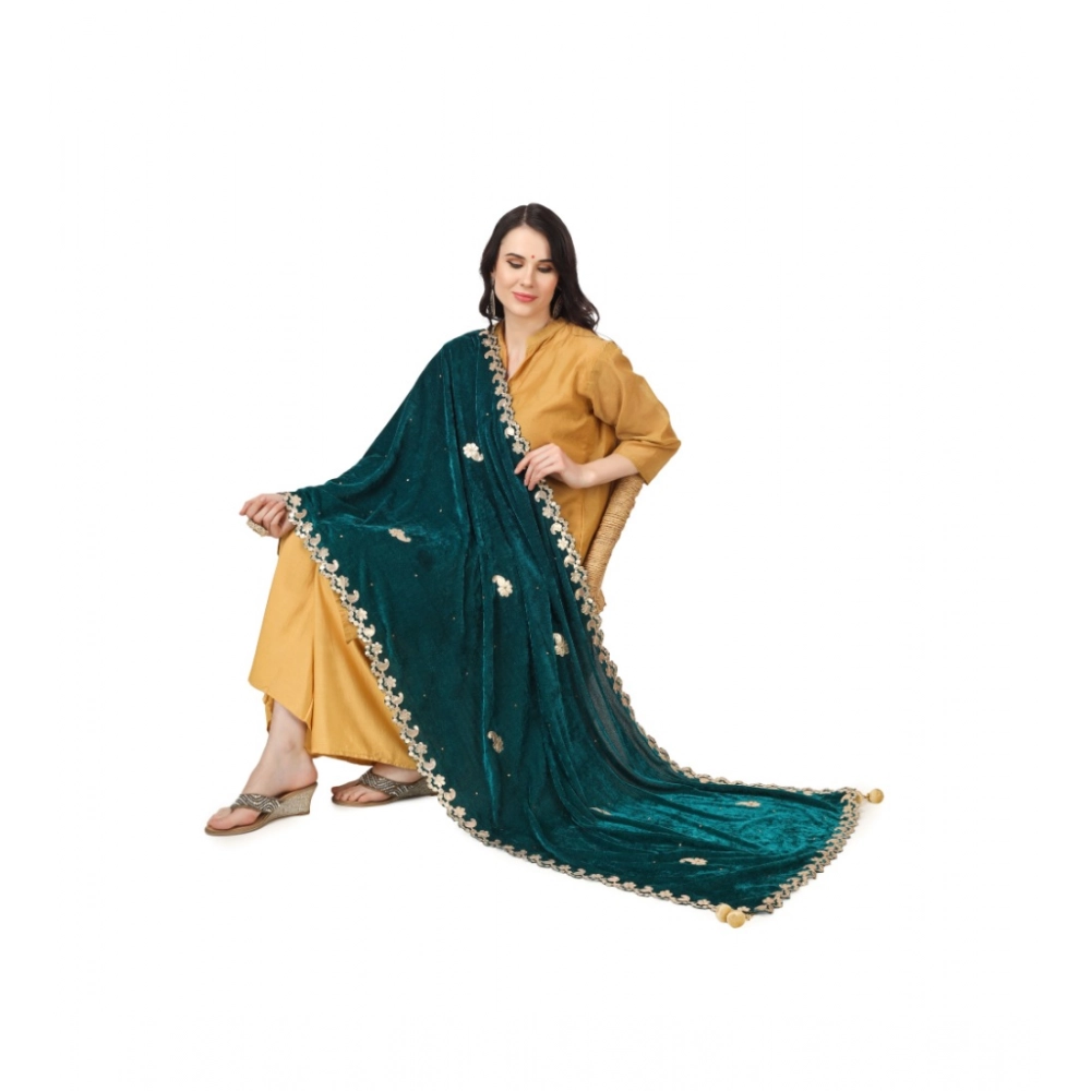 Women's Velvet Gotta Patti Dupatta (Dark Green, Length: 2.25 to 2.50 Mtr) - Image 2
