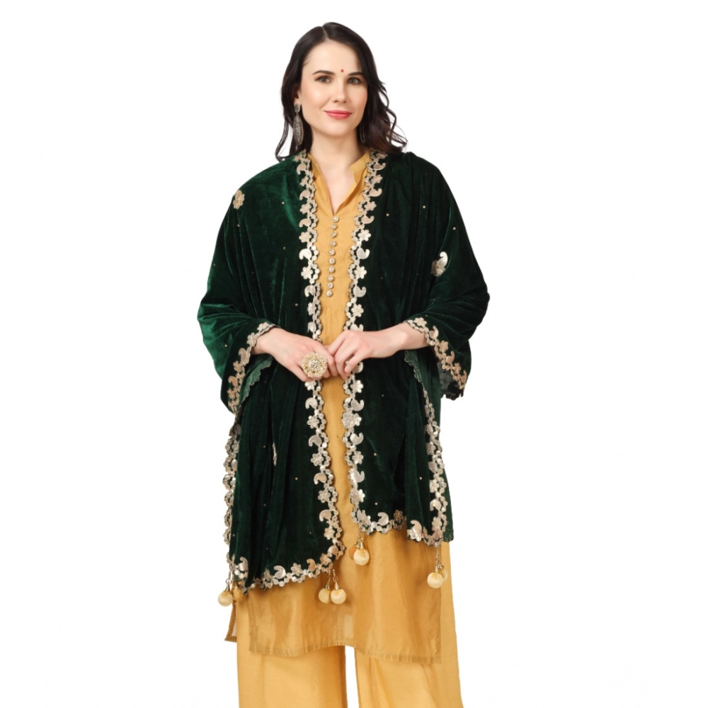 Women's Velvet Gotta Patti Dupatta (Green, Length: 2.25 to 2.50 Mtr) - Image 3