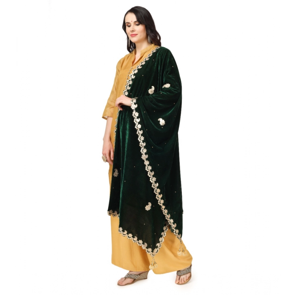 Women's Velvet Gotta Patti Dupatta (Green, Length: 2.25 to 2.50 Mtr) - Image 5