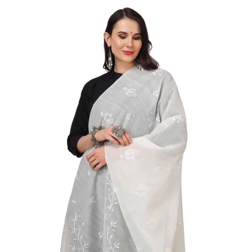 Women's Cotton Embroidered Dupatta (White, Length: 2.25 to 2.50 Mtr) - Image 4