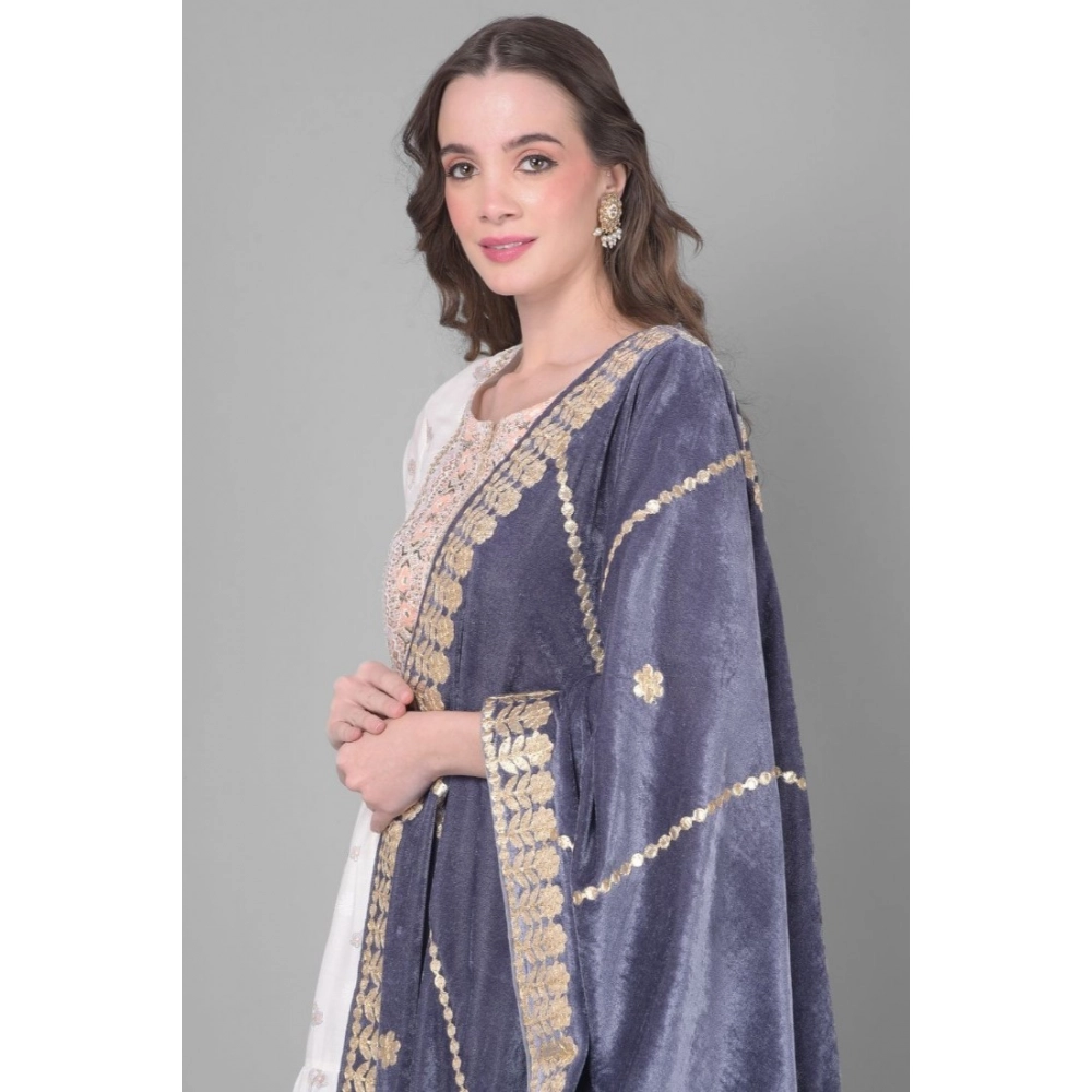 Women's Velvet Gotta Patti Dupatta (Grey, Length: 2.25 to 2.50 Mtr) - Image 2