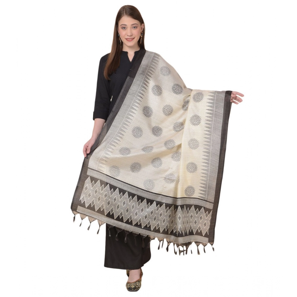 Women's Art Silk Printed Dupatta (Black, Length: 2.25 to 2.50 Mtr)